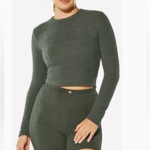 Fabletics Olive Green Long Sleeve Crop Top